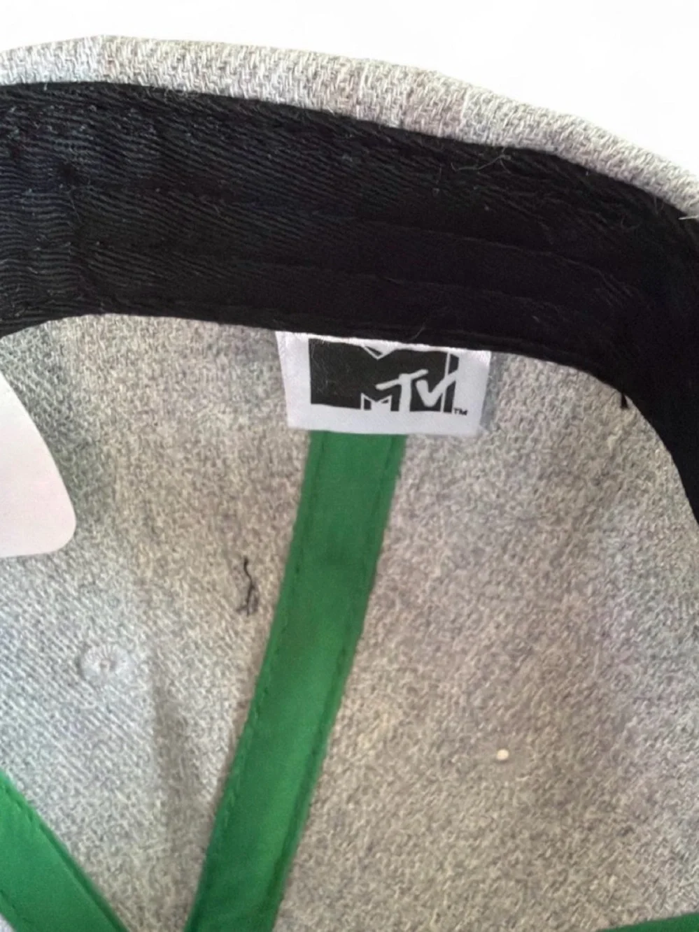MTV Gray Cap with Green Brim and Multicolor Embroidered Logo
